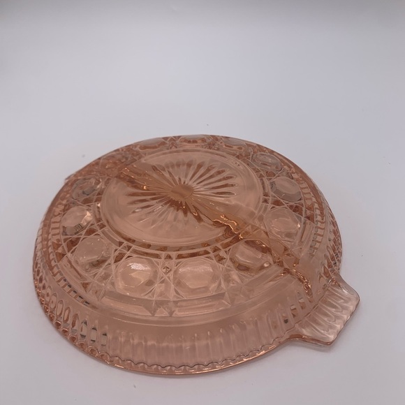 Vtg. Starburst Windsor Pink Depression 2 Part Divided Relish Tray With Handles - Picture 12 of 15